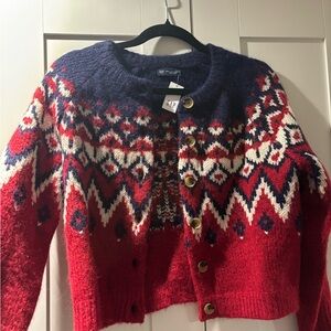GAP Red and Blue Cardigan Sweater